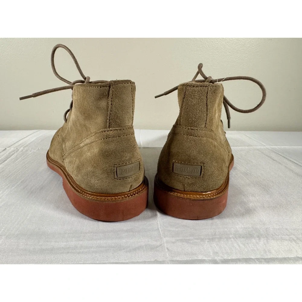 Polo Ralph Lauren Mens Tan Brown Suede Chukka Desert Boots Brick Red Sole